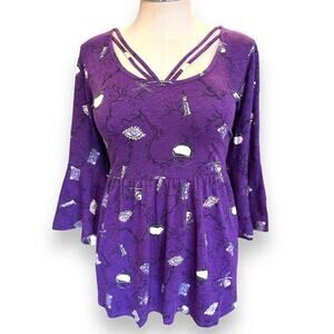 New Torrid Disney 5 (5X 28) Purple Hocus Pocus Skull Strappy Empire Babydoll Top